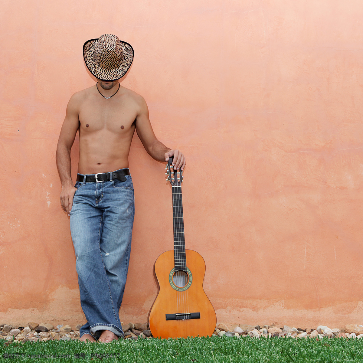 吉他 牛仔 欧美男性 外国男人 戴帽子的男人 乐器 生活人物 人物图片