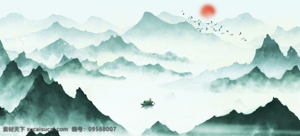淡青 水墨 山水画 中国风 朝阳 高山 雾霭 雾 背景素材 群山 红日 湖泊 渔船 河流 水墨风 水墨山水 晚霞 云霞 插画 手绘插画 意境 山水 山川 山峦 太阳 大雁 古风 千山万水 剪影 凉亭 鸟儿 水墨山水画 装饰画 背景 墙 分层 风景