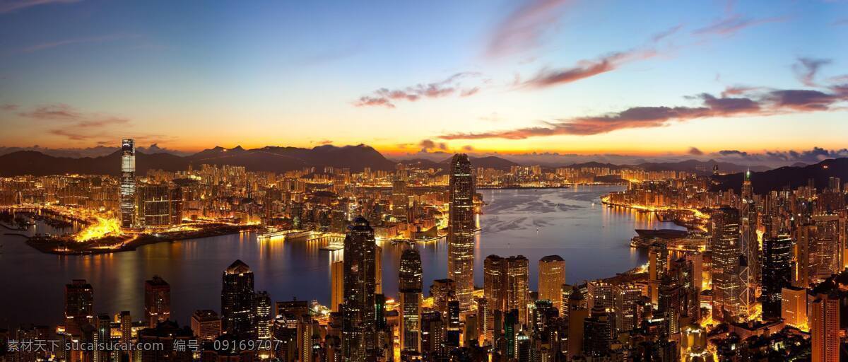 香港 维多利亚港 黄昏 美景 港岛 九龙半岛 高楼林立 鳞次栉比 万家灯火 余晖映照 美不胜收 水面 倒影 山丘 城市景观 旅游风光摄影 台港澳 旅游风光 旅游摄影 国内旅游