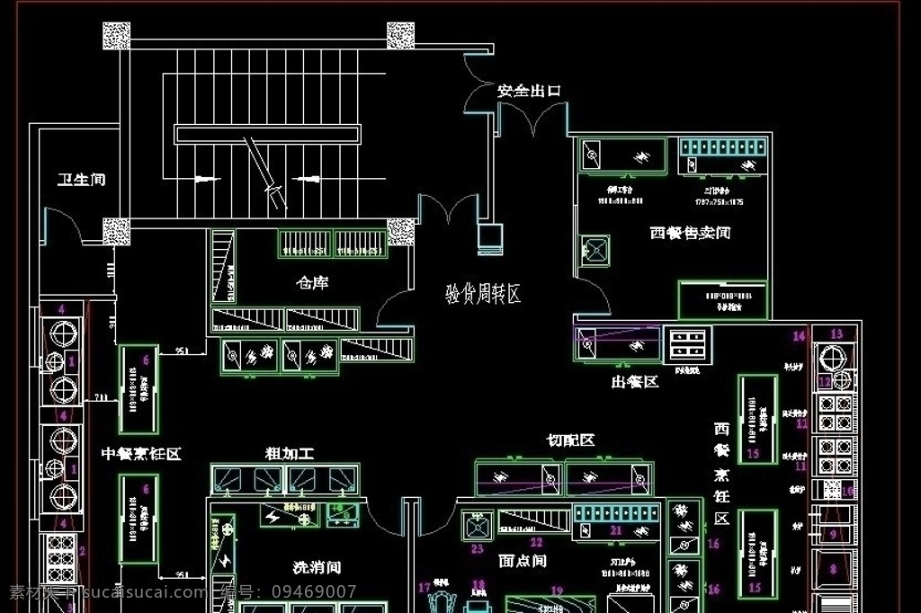 中西餐厅 厨房 平面图 cad 制作 dwg 源文件 图纸 厨房设备 环境设计 室内设计 厨房设计 施工图纸 cad设计图