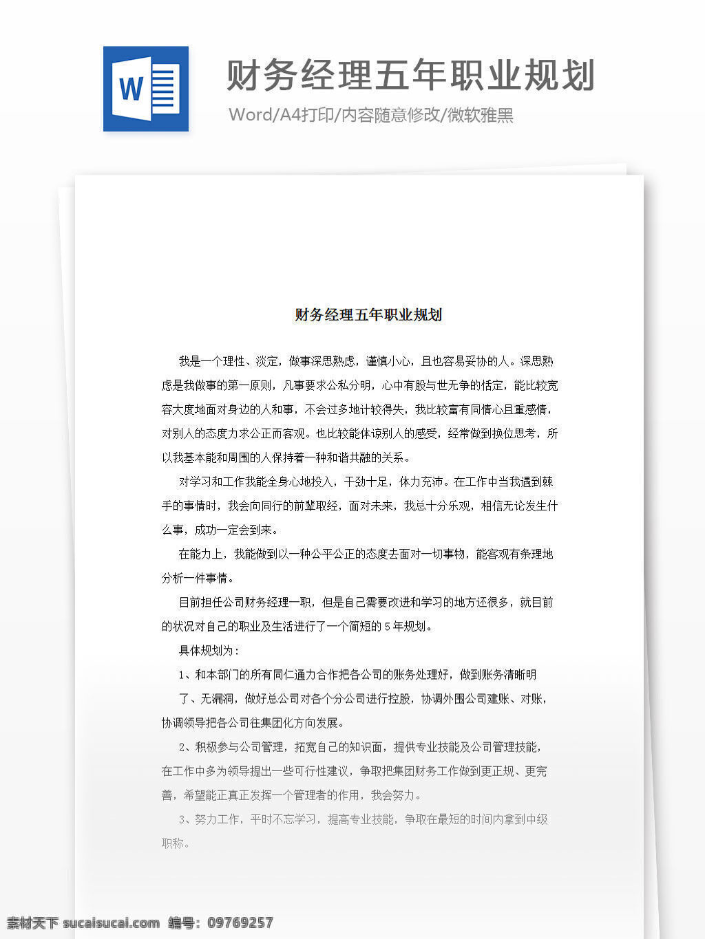 财务 经理 五 年 职业规划 word 汇报 实用 文档 文档模板 心得体会 总结 财务经理