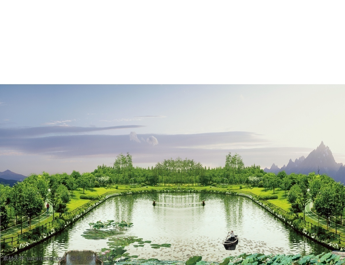 水天 采莲人 莲花 捕鱼 散步 湖 公园 风景分层素材 分层 白色