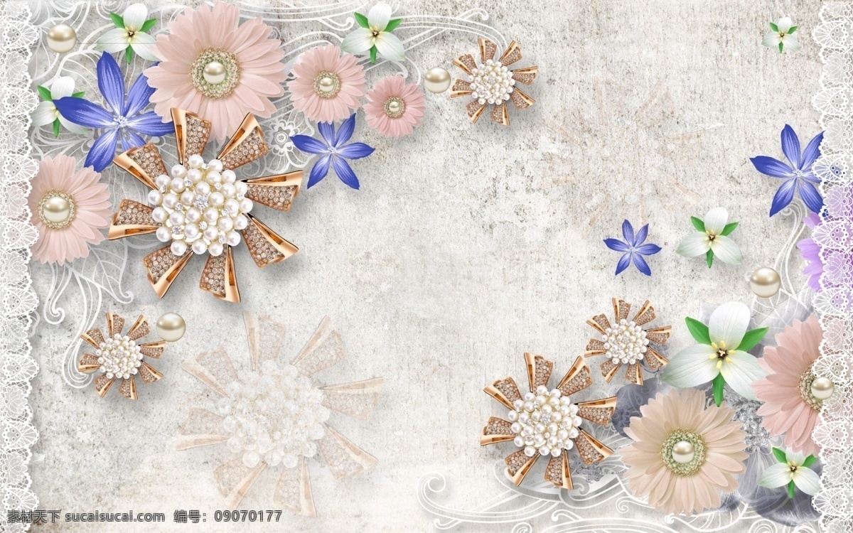 花 珠宝 钻石 彩色花 花朵 背景 文化艺术 传统文化