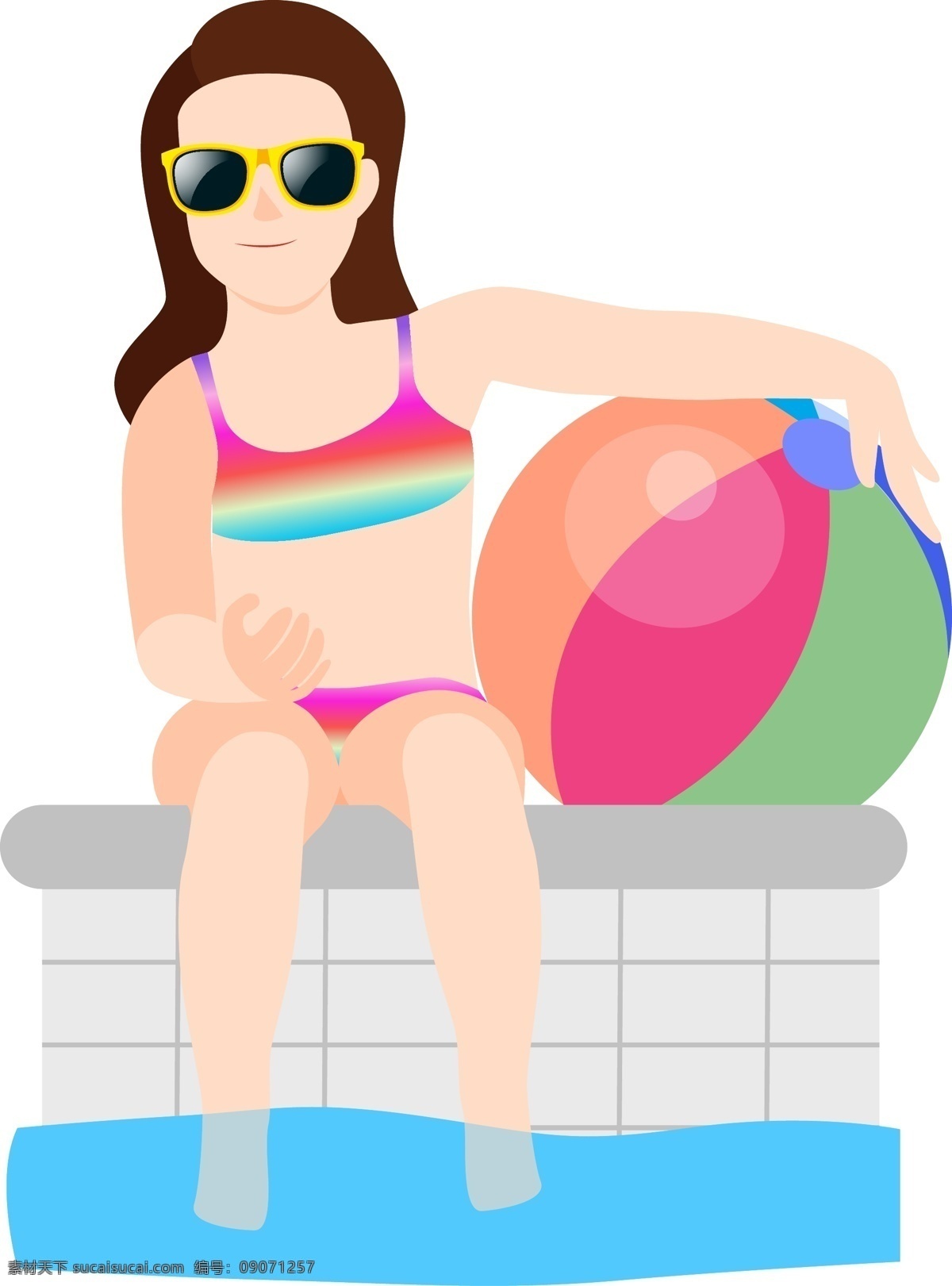 女孩玩皮球 皮球 泳池 女孩