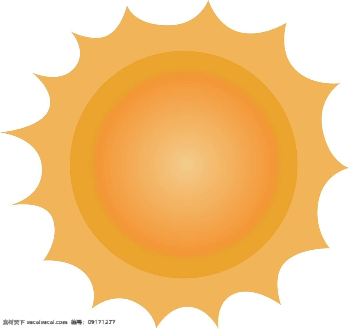 橘黄色 太阳 图标 橘黄色的 渐变中心的 带光晕 可爱的 实用的 装饰 圆形 恒星 卡通 扁平风