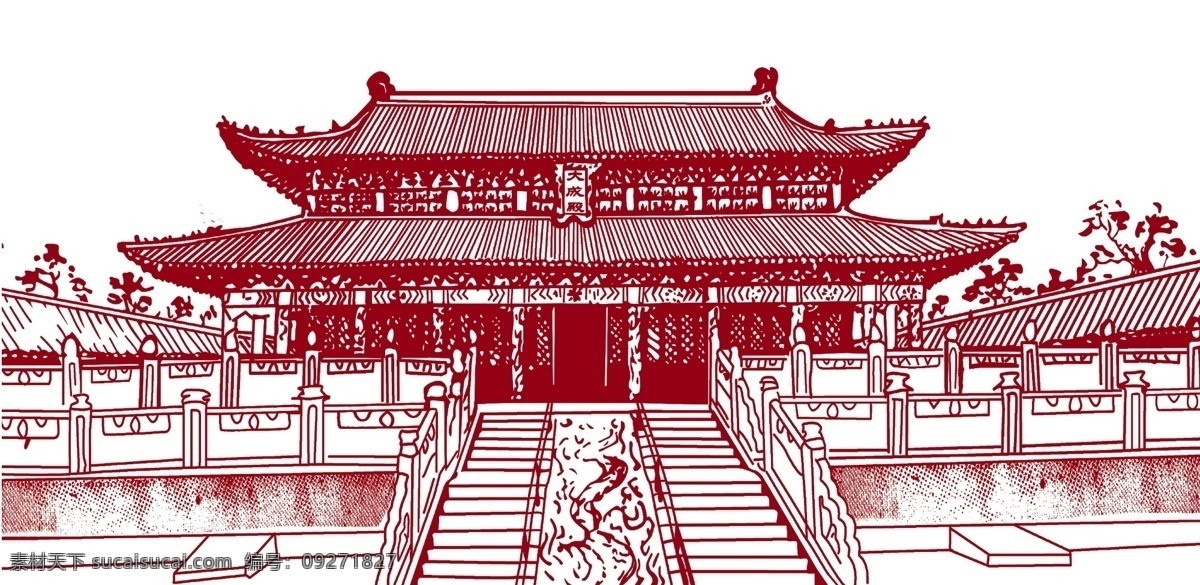 大成殿线描 线条大成殿 大成殿 孔庙 源文件 分层