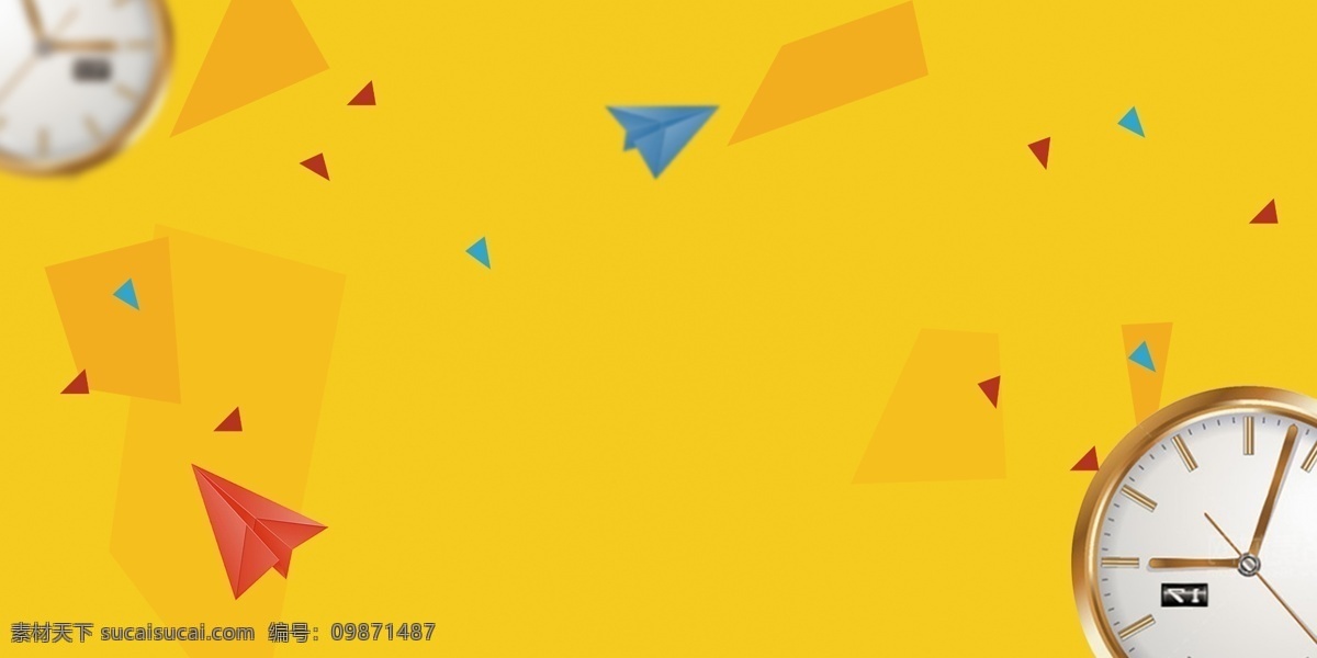 闹钟 纸 飞机 背景 纸飞机 黄色背景 创意 可爱 童年 手绘 童年记忆