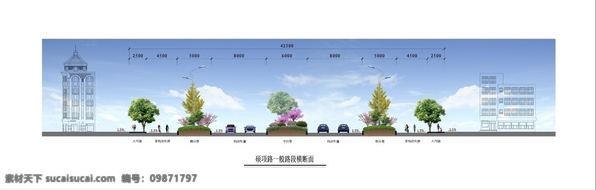 道路 环境设计 景观设计 绿化 源文件 种植 横 断面图 模板下载 道路横断面图 横断面 侧分带 家居装饰素材 园林景观设计