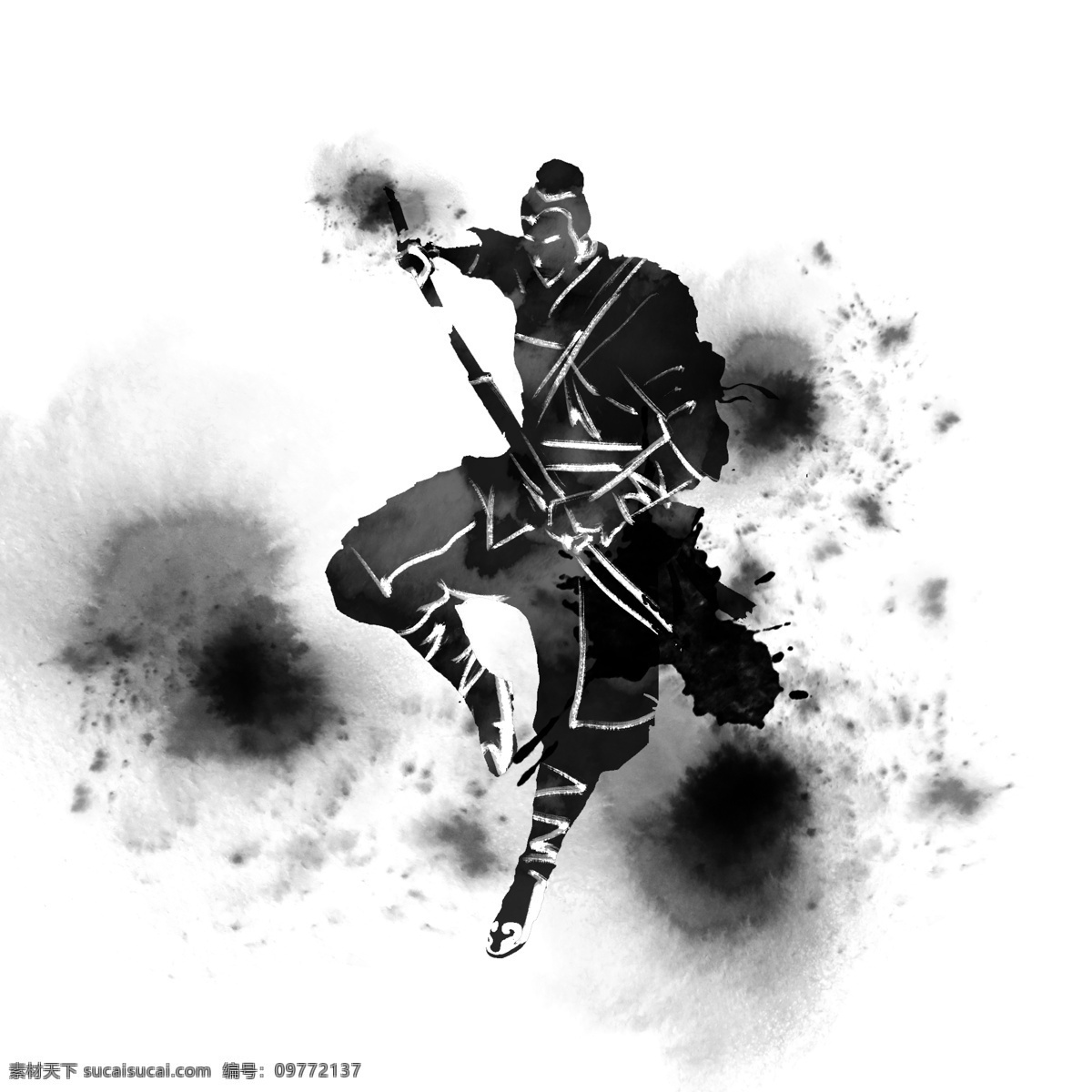 国风 水墨 手绘 侠客 武侠 金庸 大师 剪影