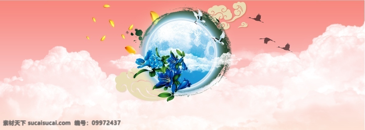 中秋节 banner 创意设计 中秋 新款 风景 淘宝 1920px 活动 促销 环保 月饼 白色