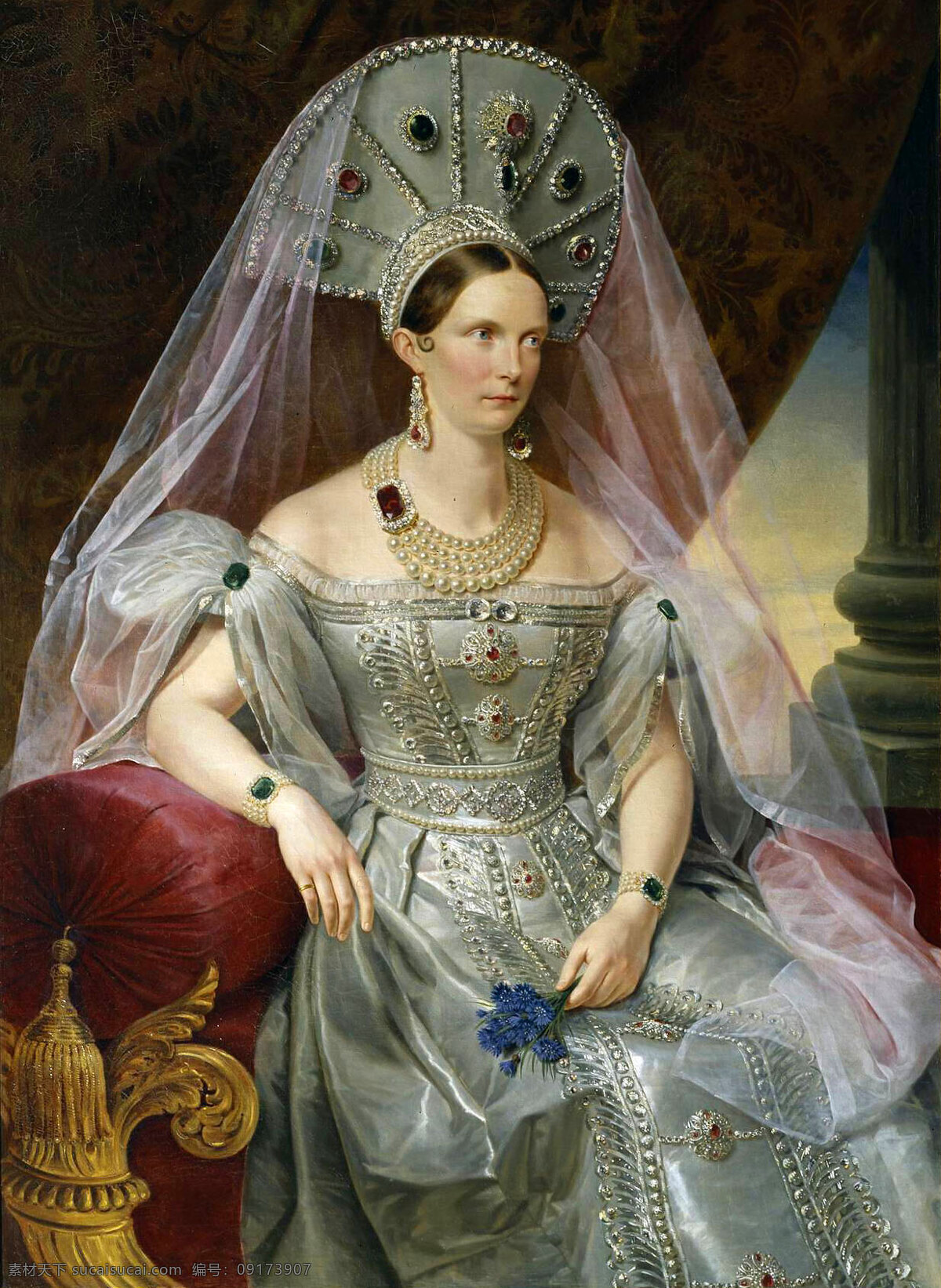 俄国 皇后 亚历山德拉 费奥多 罗 芙娜 普鲁士 公主 夏洛 持 尼古拉 一世 亚历山大 二世 母 19世纪油画 油画 绘画书法 文化艺术