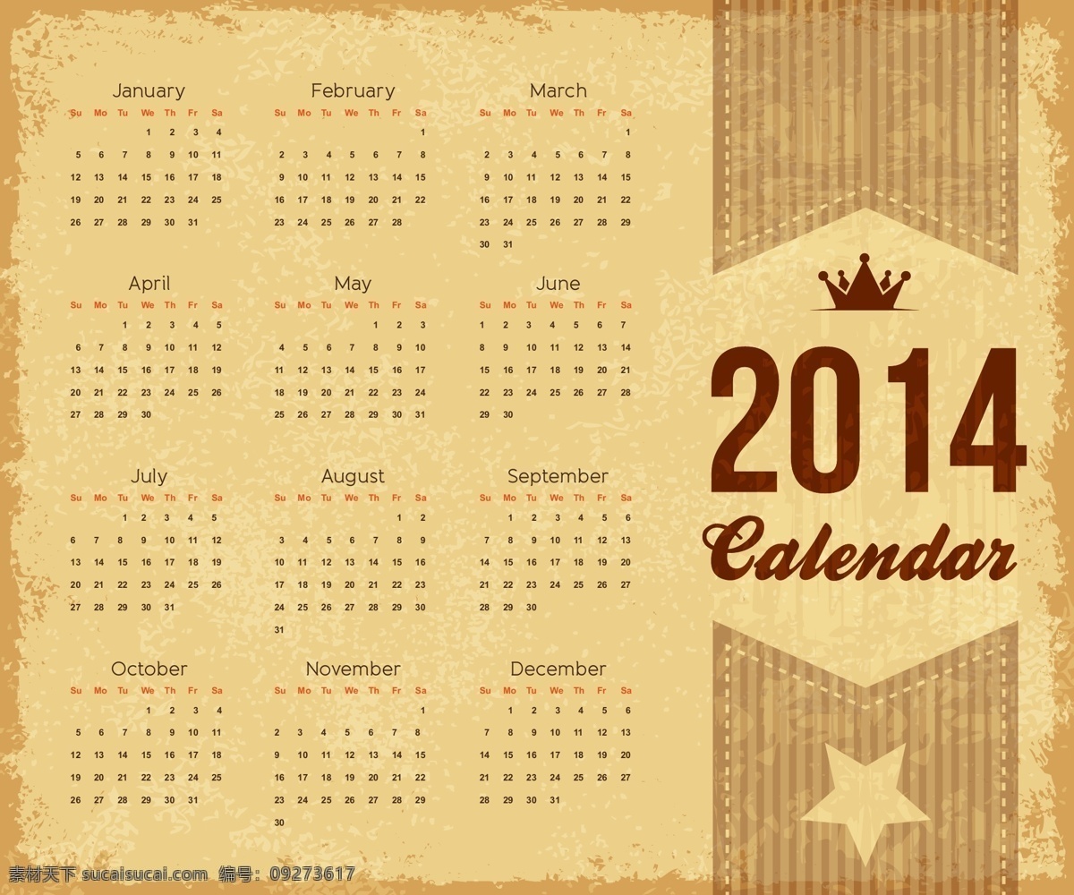 日历免费下载 2014 复古 皇冠 日历 十二月 矢量图 其他矢量图