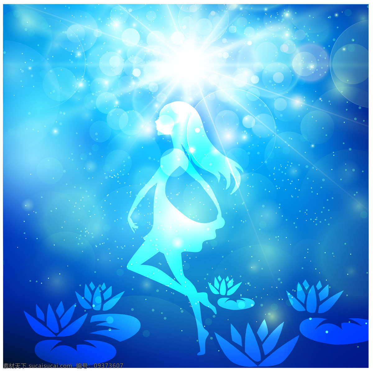 蓝光 幻影 小 仙女 小仙女 幻想 荷花 青色 天蓝色