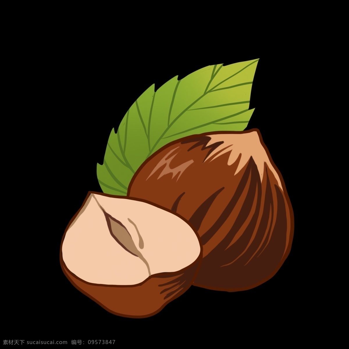 切开 板栗 图案 插图 卡通坚果 棕色板栗 切开的板栗 绿色叶子 图案设计 成熟的果实 秋收的季节 坚果零食