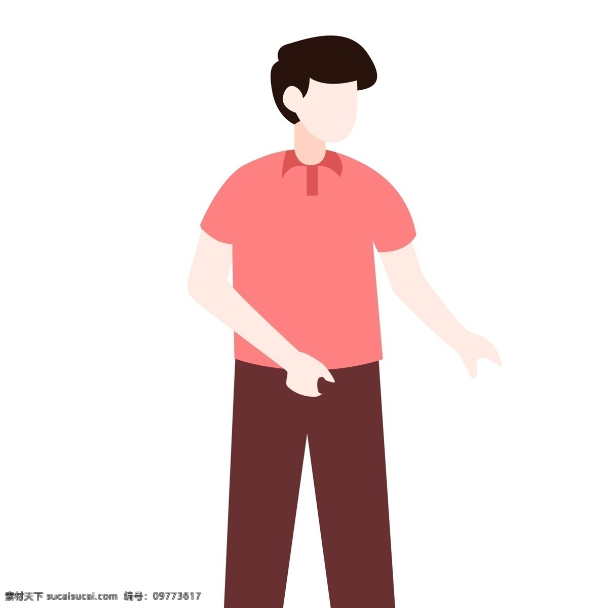 卡通 简约 穿 红色 polo 衫 男子 人物 男孩 插画