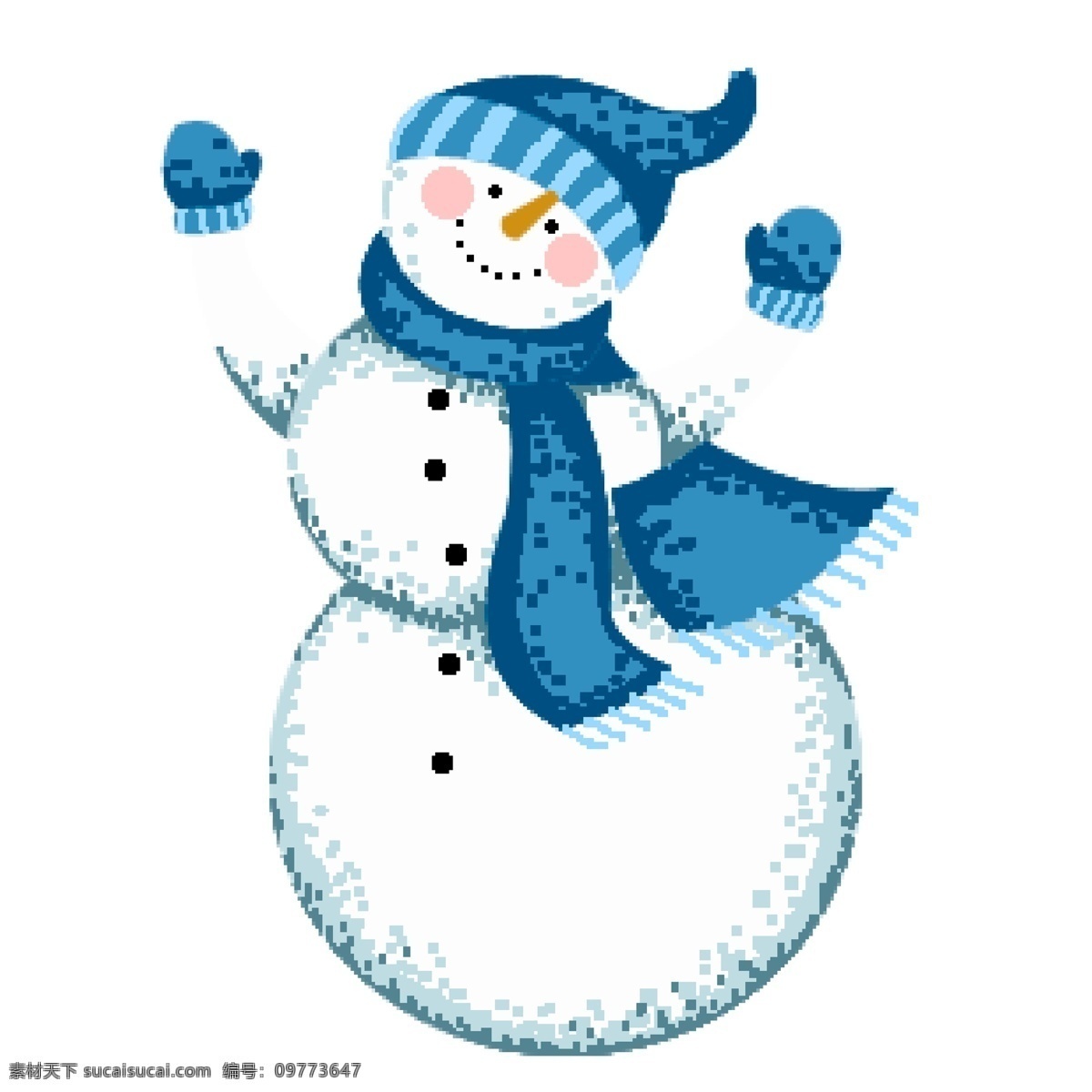 蓝色 圣诞 雪人 小清 新设 计 商用 元素 卡通 像素化 插画 圣诞雪人