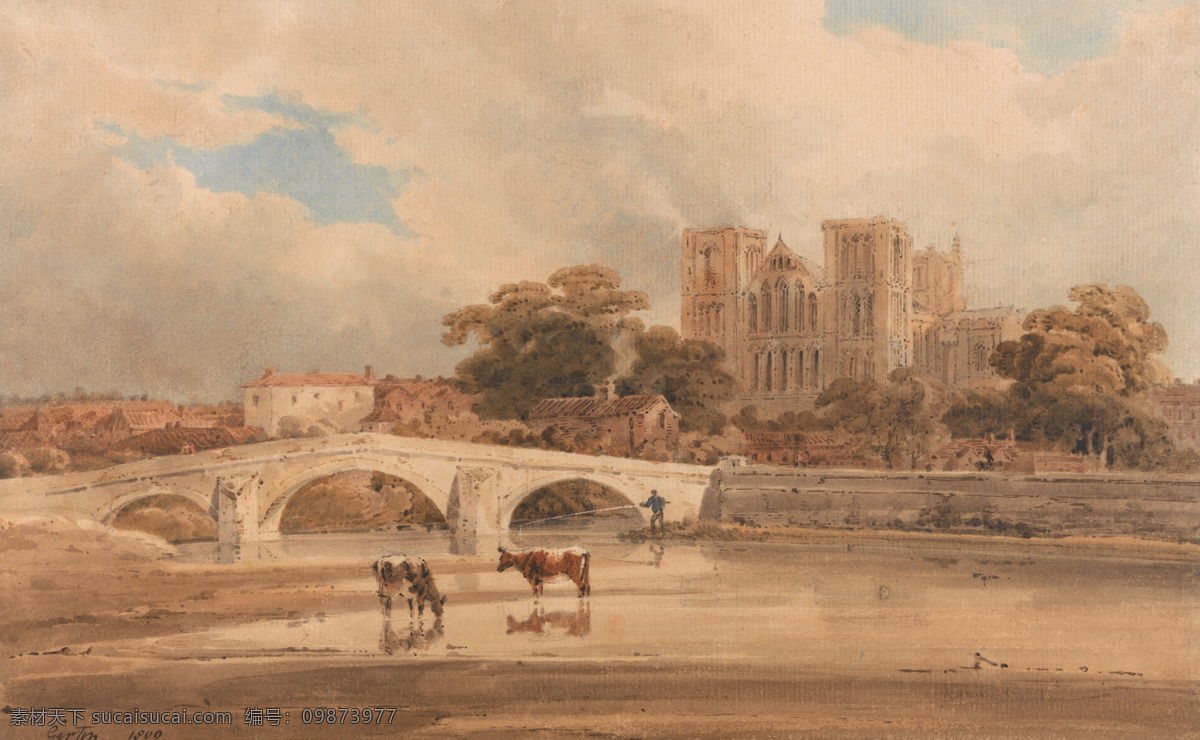 风景油画 托马斯 吉尔丁 油画作品 著名油画 国外油画 西方古典油画 油画 艺术 里彭大教堂 建筑 大桥 河流 牛 教堂 大教堂 景观艺术 英国画家 托马斯吉尔丁 英国 耶鲁 艺术中心 绘画书法 文化艺术