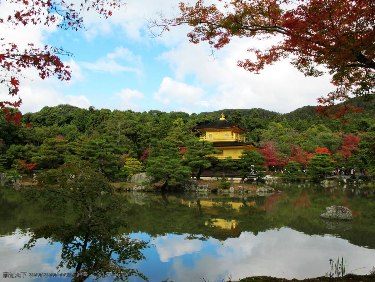 日本名胜 日本 金阁寺 鹿苑寺 禅寺 山庄 倒影 绿树 蓝天 京都 日本旅游景点 日本著名景点 世界遗产 日本景点 亭台楼阁 国外旅游 旅游摄影