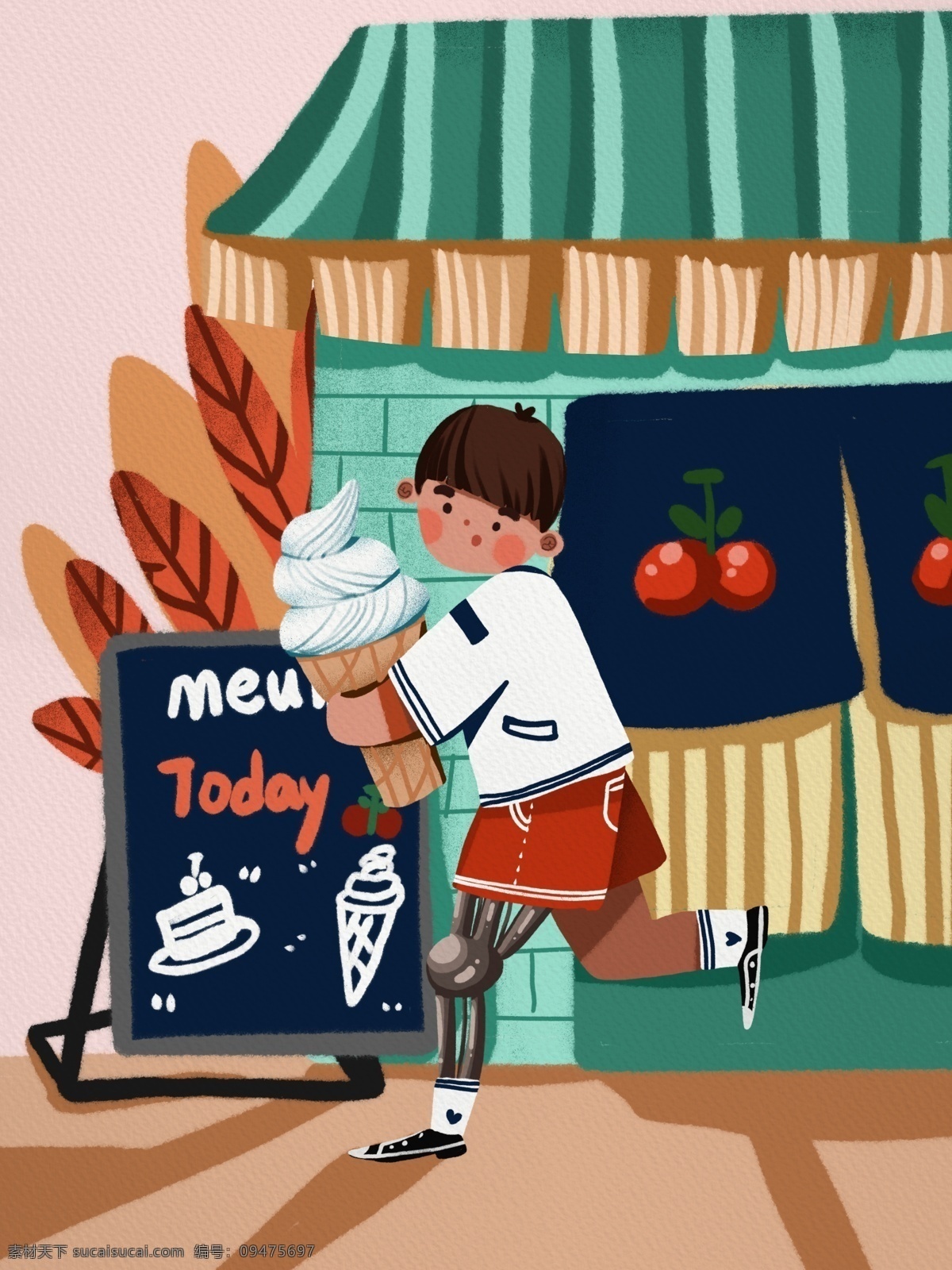 国际 残疾 人日 男孩 冰淇淋 店 打工 可爱 插画 残疾人 温馨 国际残疾人日 菜单