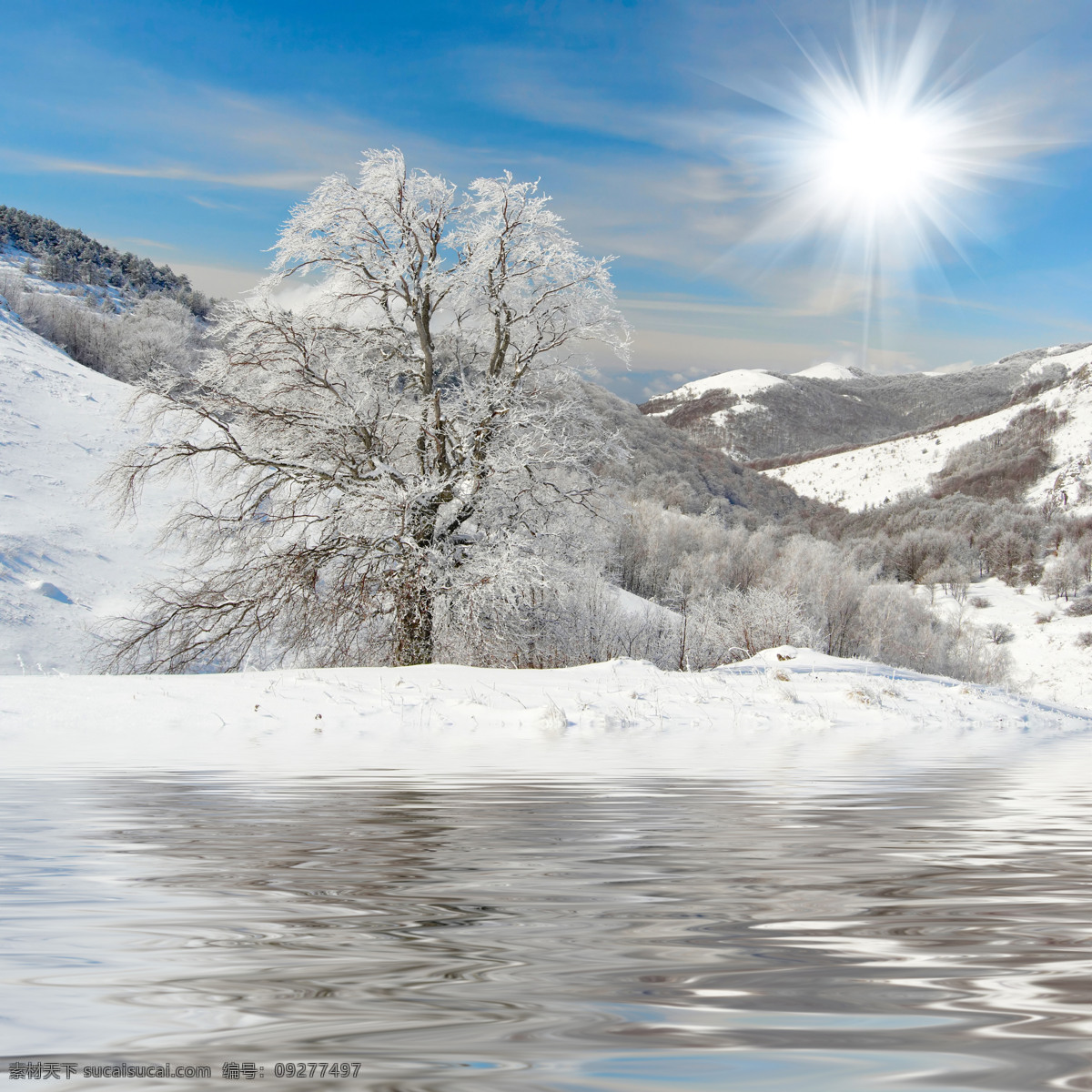 冬天的山水 天空 蓝天 白云 阳光 生态环境 自然风景 自然景观 湖泊 雪景 冬日雪景 雪山风景 雪山 白色