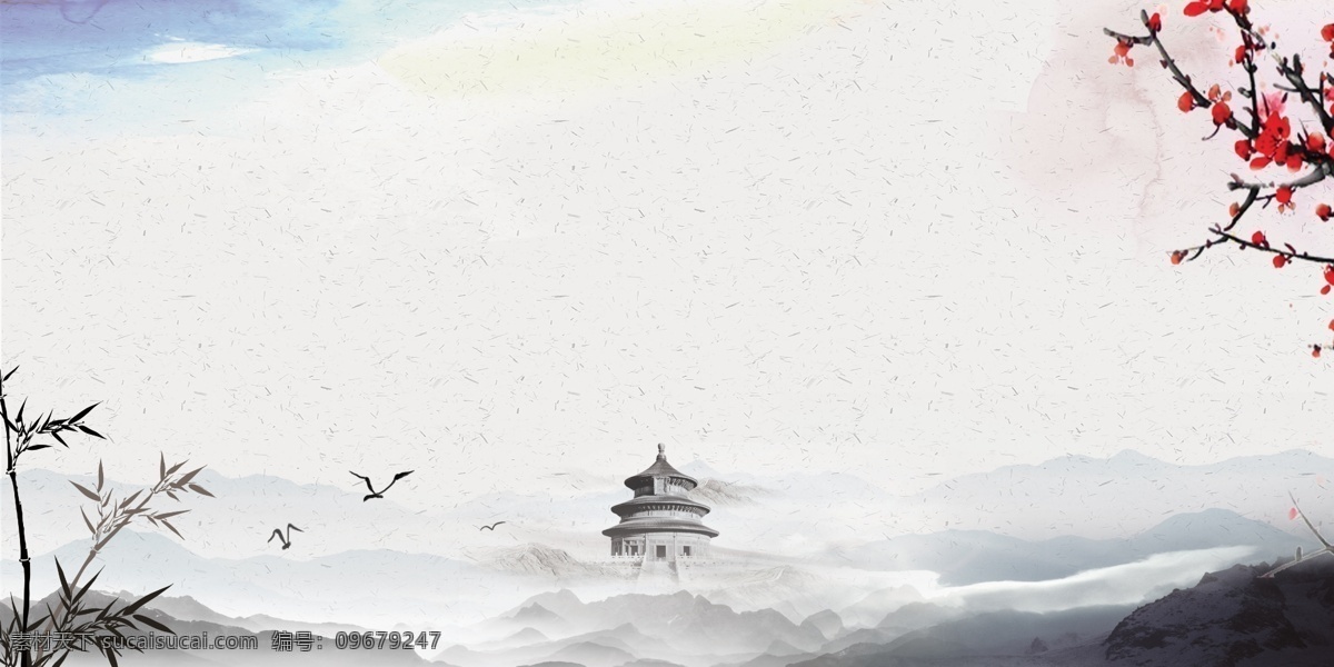 艺术 中国 风 复古 古风 背景 草 荷花 荷叶 花瓣 建筑 江河 山 水草 水墨 塔 中国风