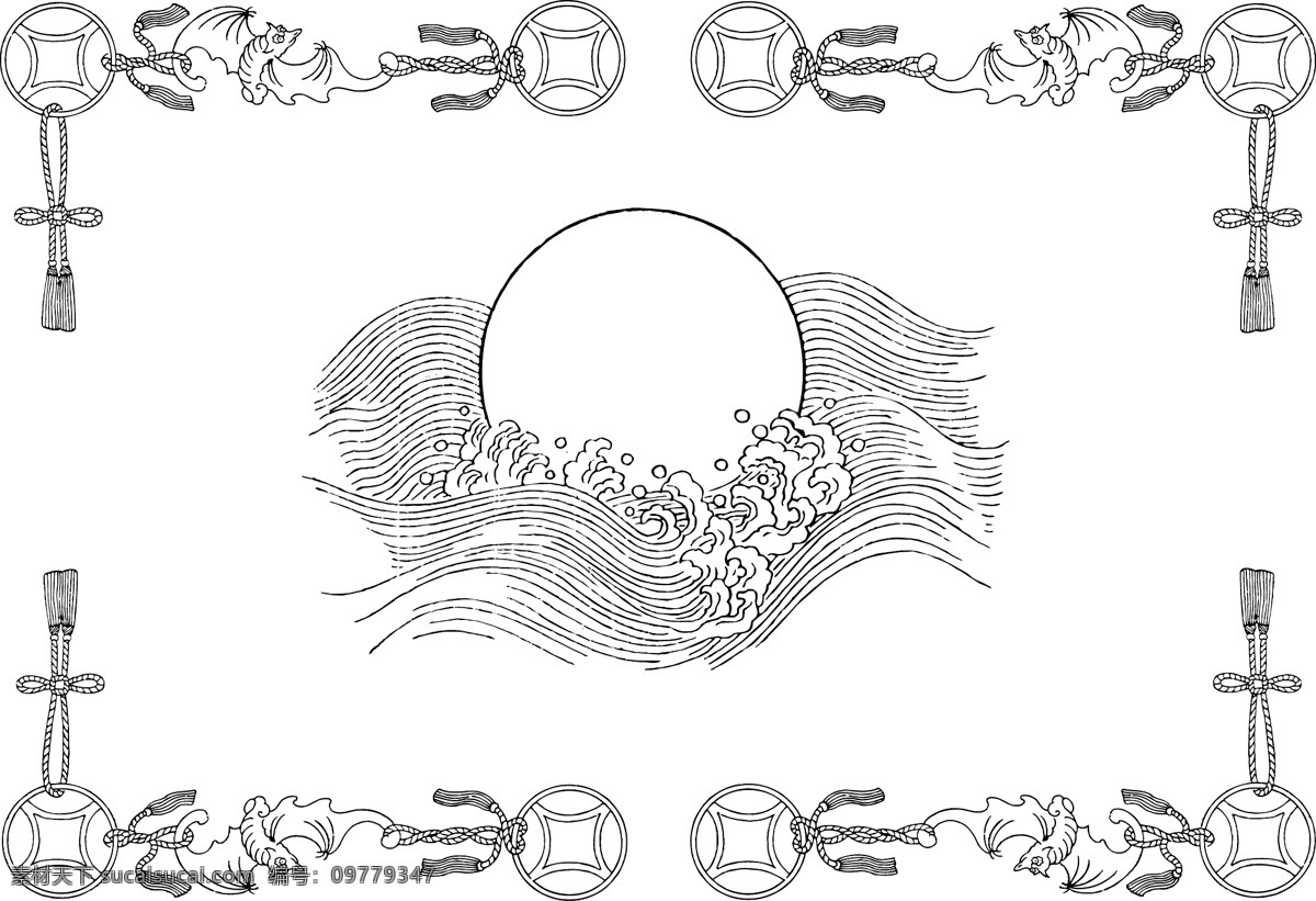 海上 明月 生 矢量 中国 元素 蝙蝠 传统 古典 绳子 矢量素材 铜钱 中国风 海上明月升 矢量图 其他矢量图
