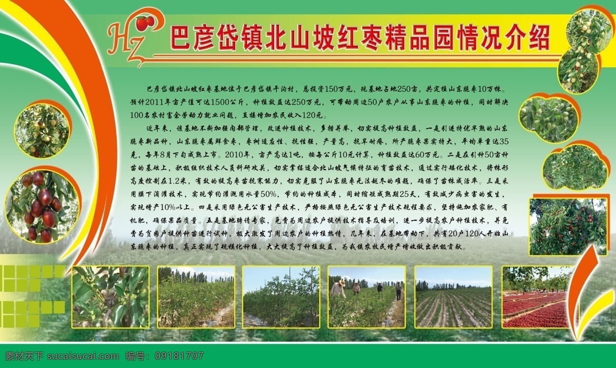 农产品 介绍 展板 北 山坡 红枣 基地 情况 新农村 新农村建设 红枣基地 北山坡 绿色种植 建设新农村 乡镇发展 展板模板 广告设计模板 源文件