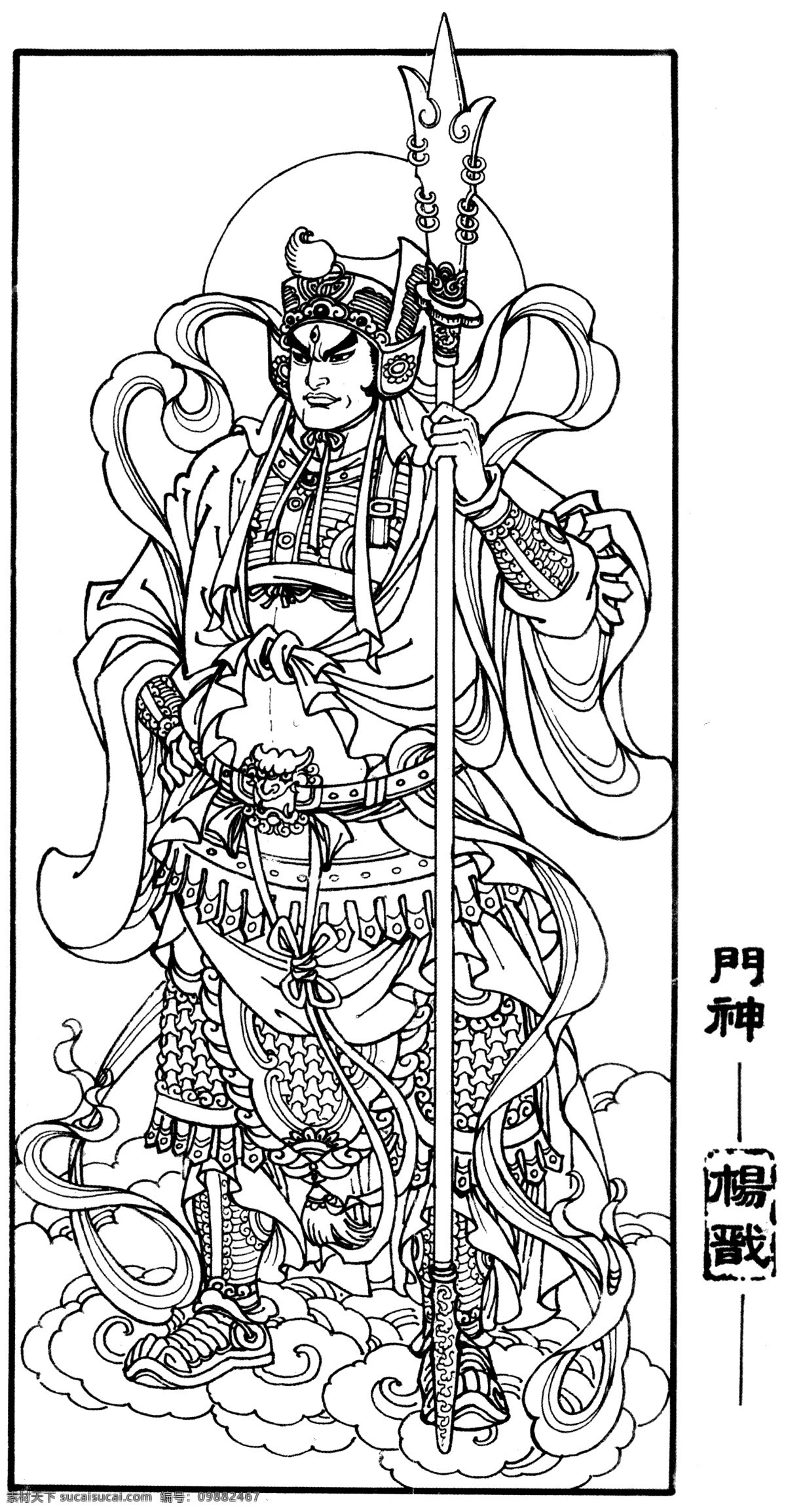 门神杨戬 线描 工笔画 黑白 白描 线条 陈金莺 矢量 陈金 莺 工笔 画册 绘画书法 文化艺术
