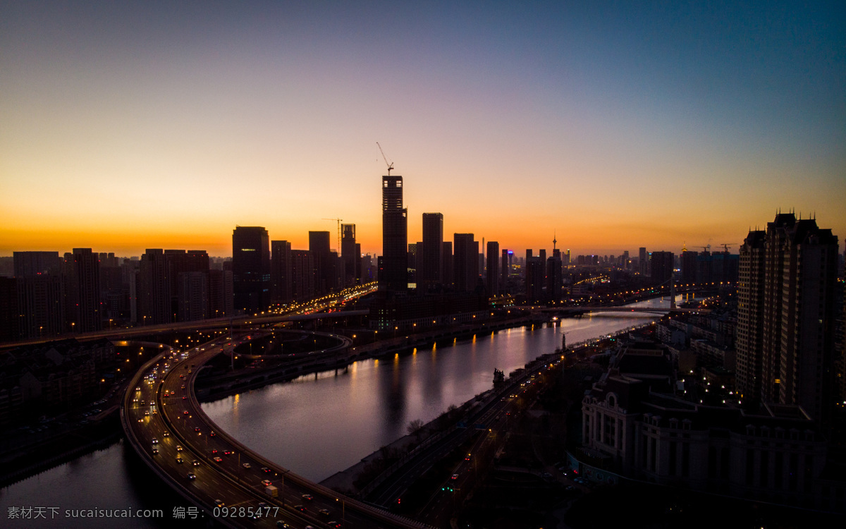 天津 傍晚 天际线 剪影 晚霞 过渡 航拍 夜景 海河 高空 大疆 旅游摄影 国内旅游