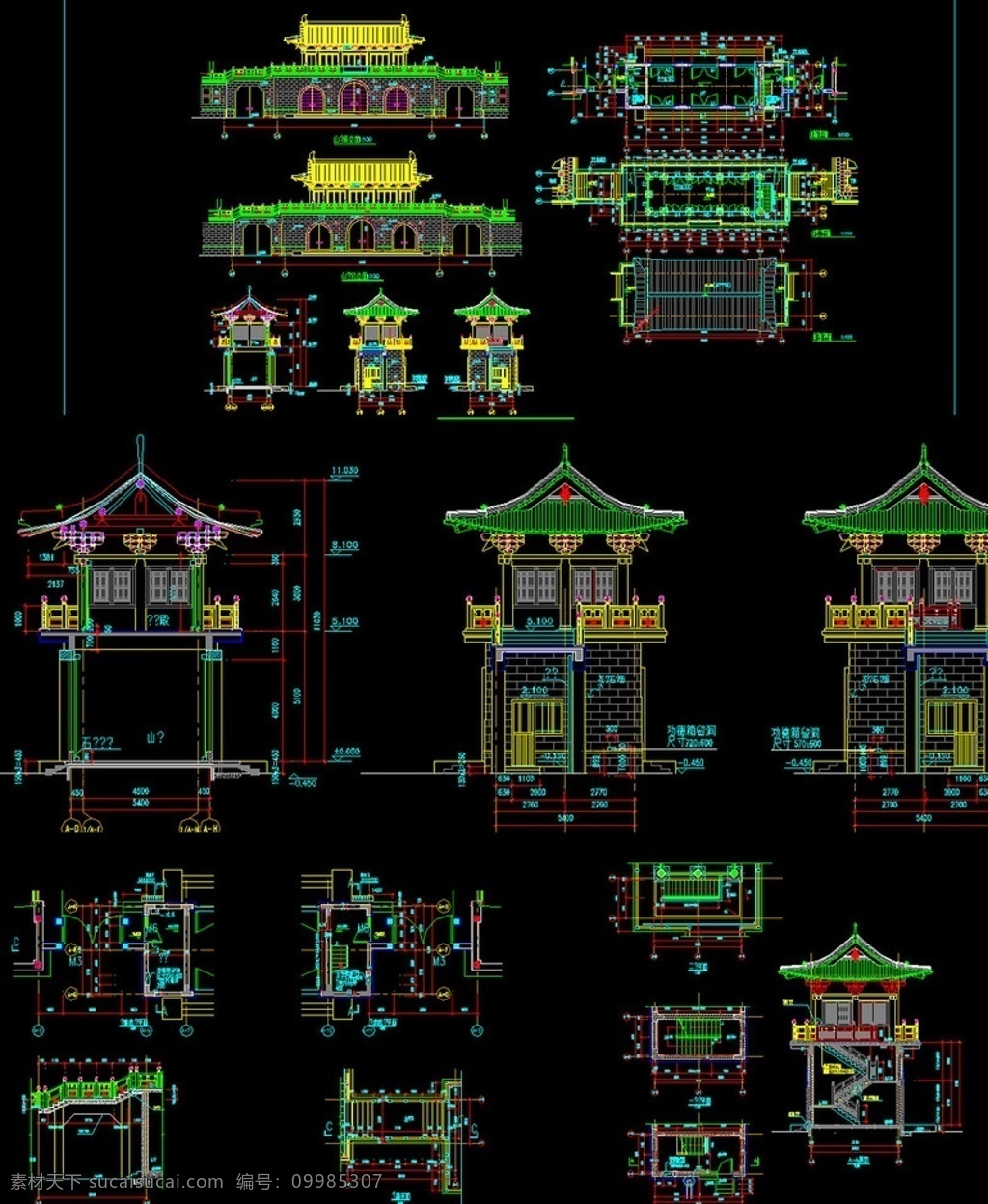 仿古 山门 建筑 施工图 古建筑cad 古建cad cad施工图 古建筑图纸 中式建筑设计 环境设计 施工图纸 dwg