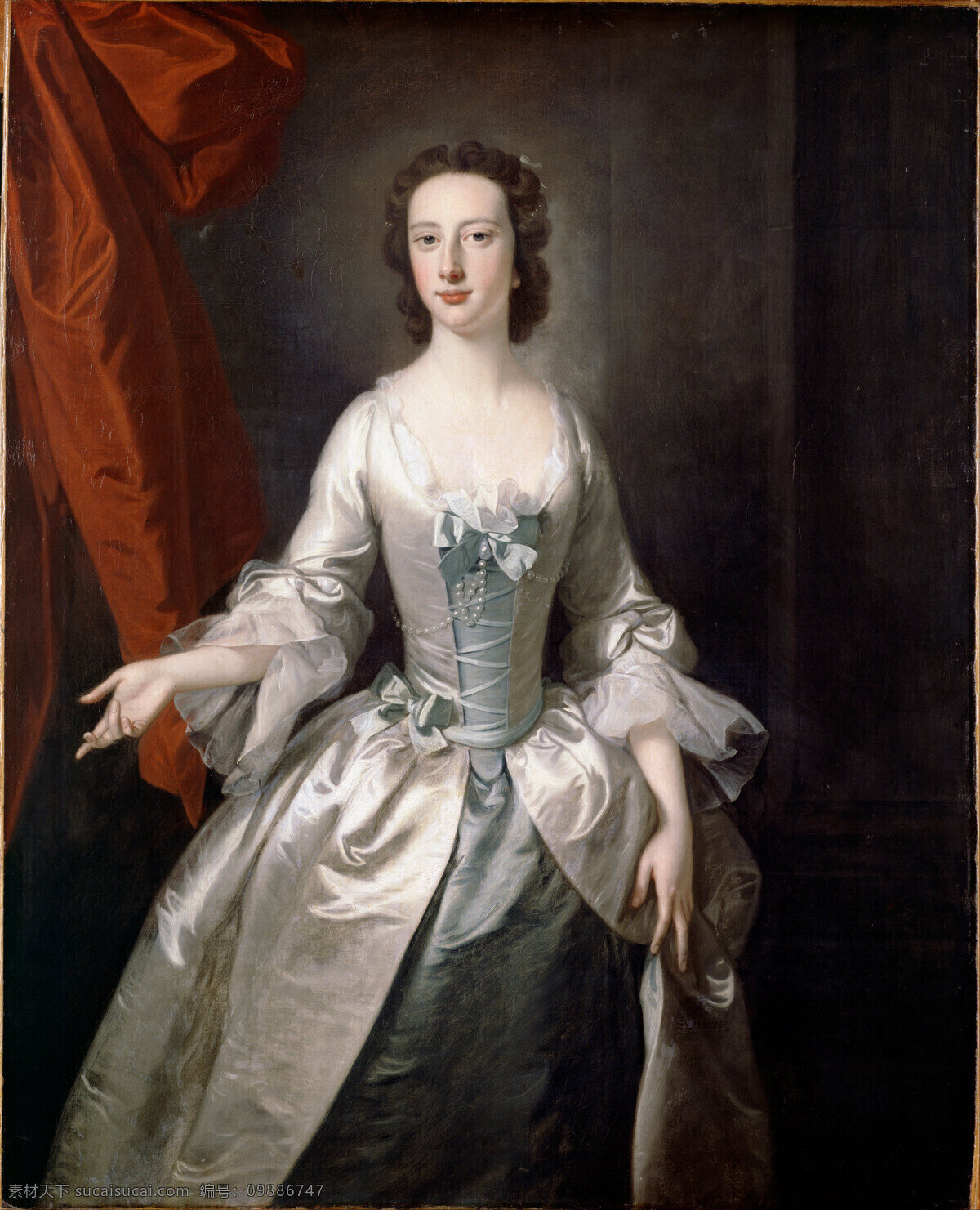 位 夫人 画像 托马斯哈德森 作品 英国画家 贵族之家 白青蓝色 连衣裙 古典油画 油画 文化艺术 绘画书法