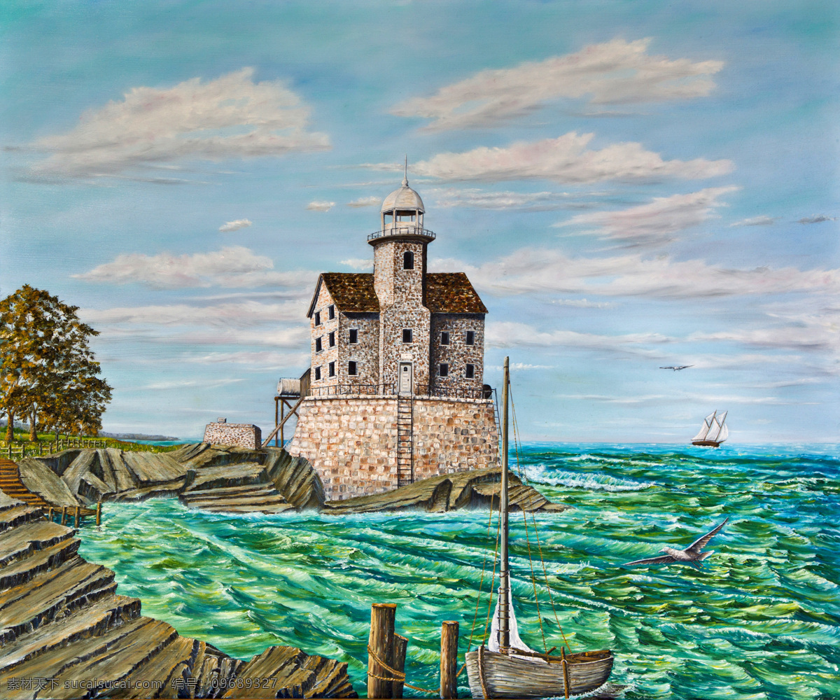 灯塔 风景 风景画 挂画 海岸 海浪 海水 海洋 油画 设计素材 模板下载 海岸灯塔 油画风景 绘画 艺术 油画艺术 码头 蓝天白云 西方油画 景色 欧美油画 油画作品 绘画书法 文化艺术 家居装饰素材