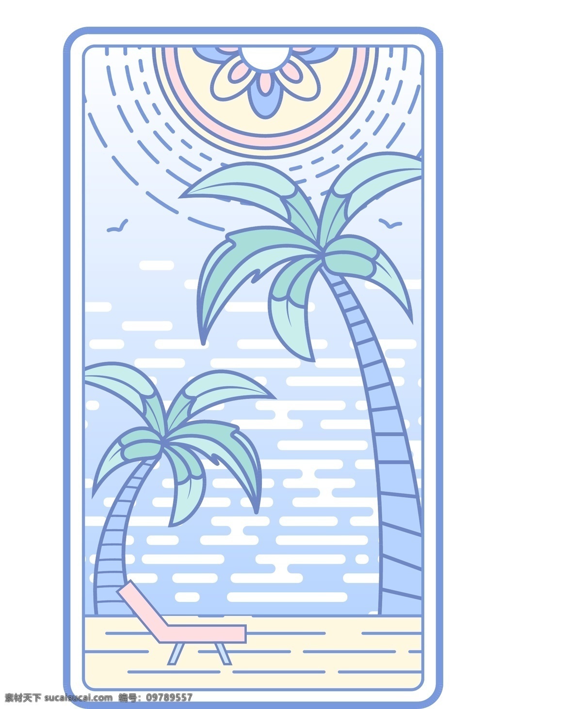 线性 卡 牌 椰子 沙滩 蓝色 商用 太阳 海洋