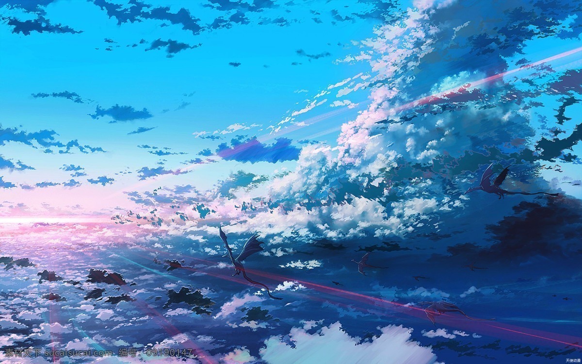绚丽天空 云彩天空 绚丽 动漫风格 场景 手绘 动漫动画 风景漫画 jp