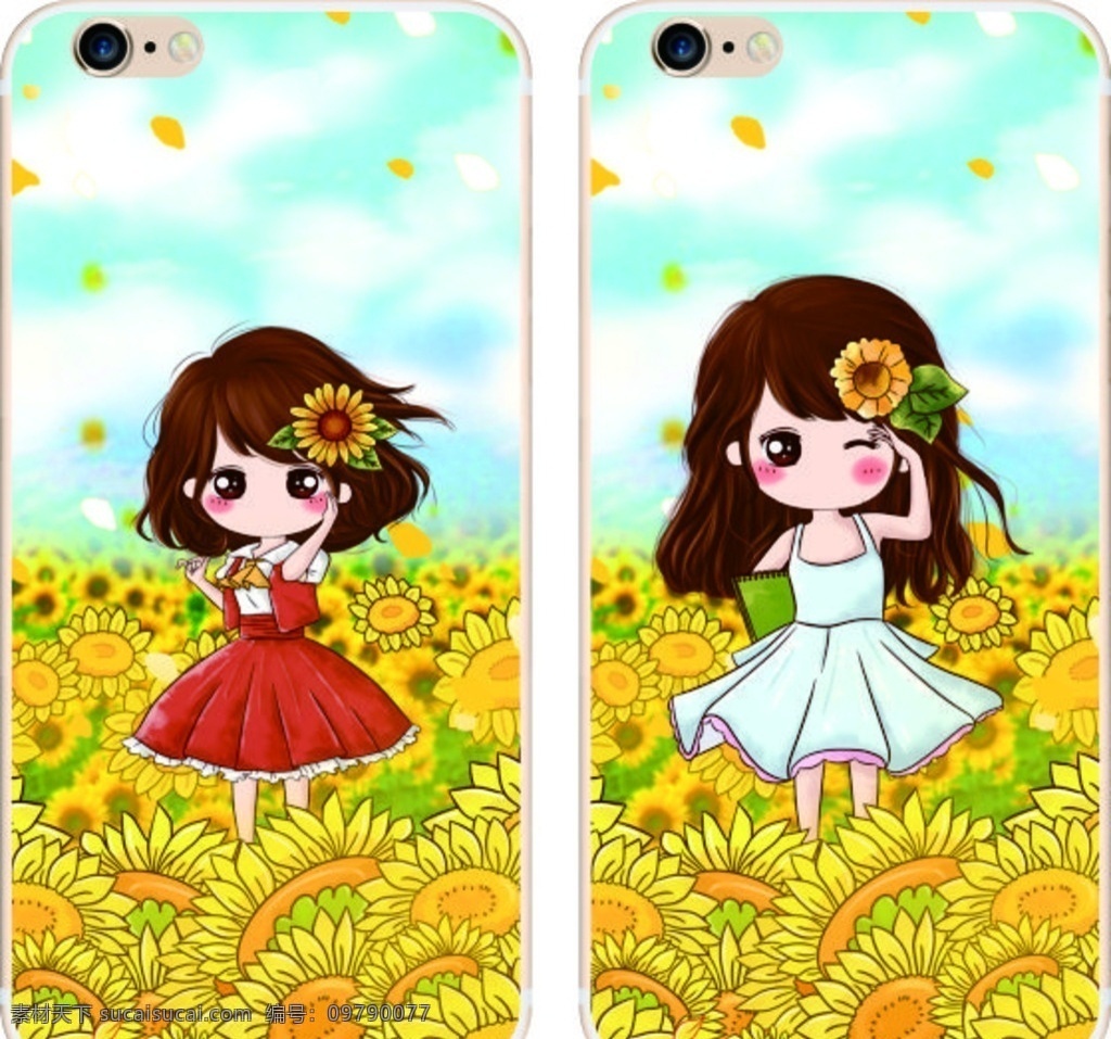 彩绘手机壳 iphone 时尚 彩印 打印 卡通小女孩 菊花 sky 现代科技 数码产品