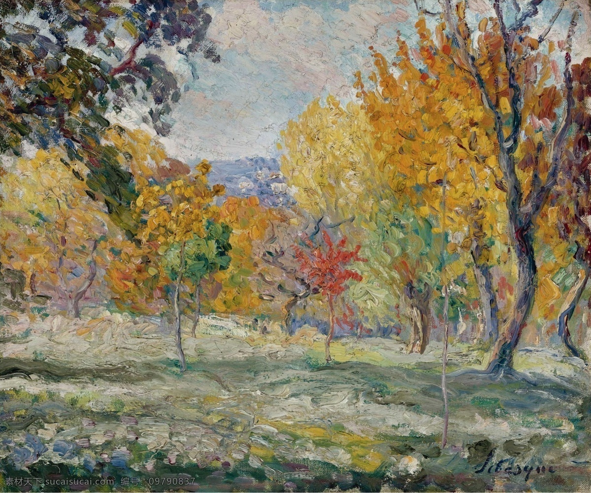 1907 大师 画家 风景画 静物 油画 建筑 装饰画 trees with landscape lebasque henri 人物 高清 西方 国外 现代 家居装饰素材
