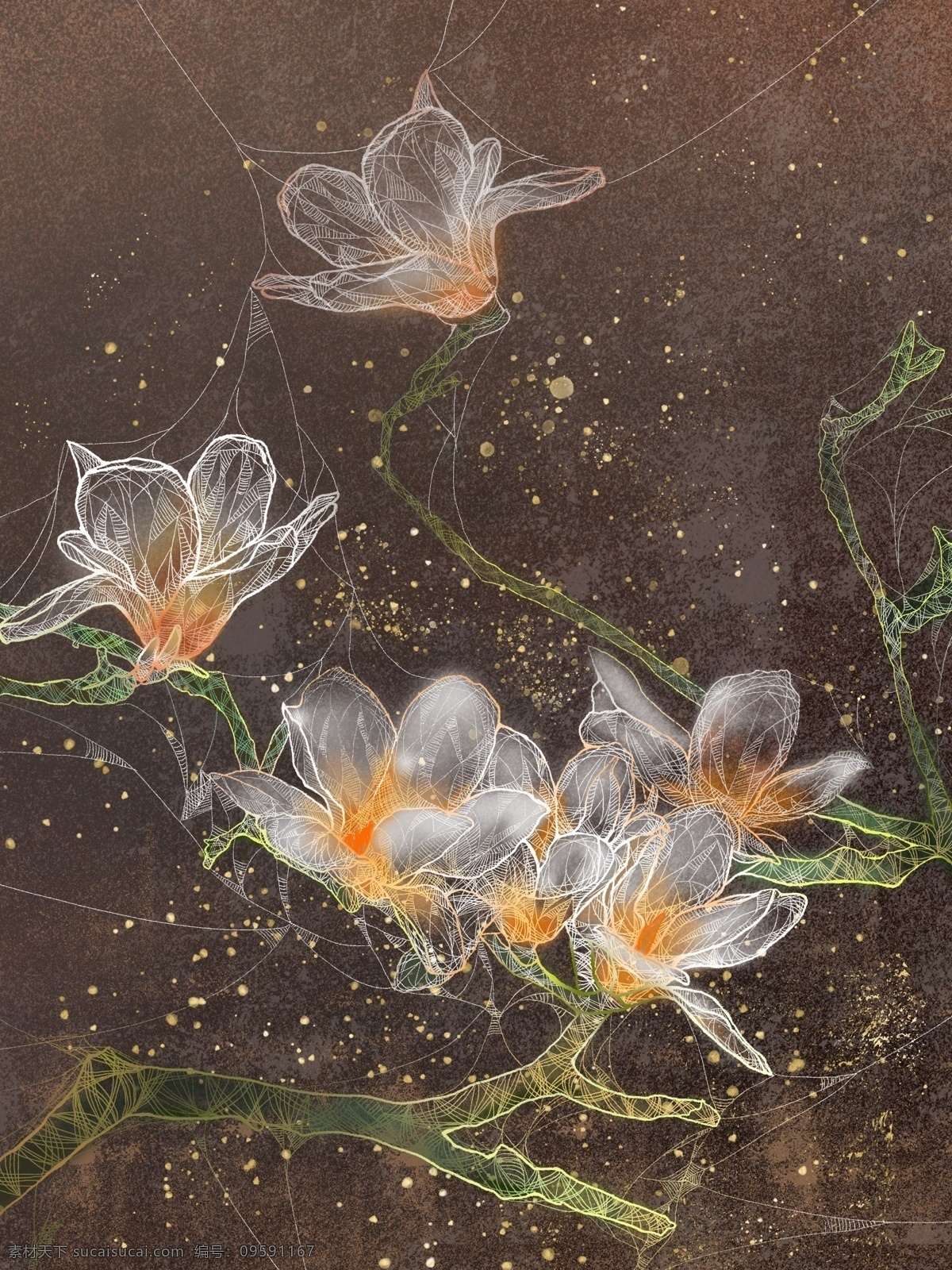 植物 复古 风 玉兰花 独特 透明感 插画 花卉 复古风 肌理 背景 壁纸 中国风 唯美壁纸