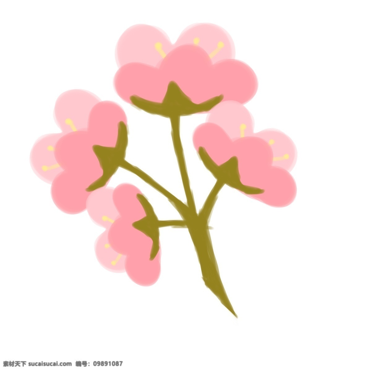 精美 樱花 花枝 插画 粉色的花朵 卡通植物插画 粉色的樱花 花朵 创意植物插画 精美的花枝