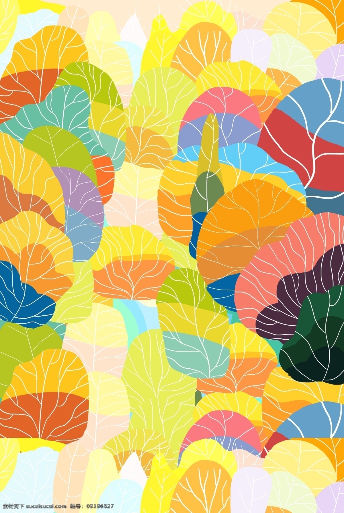 手绘 创意 彩色 叶子 海报 背景 植物