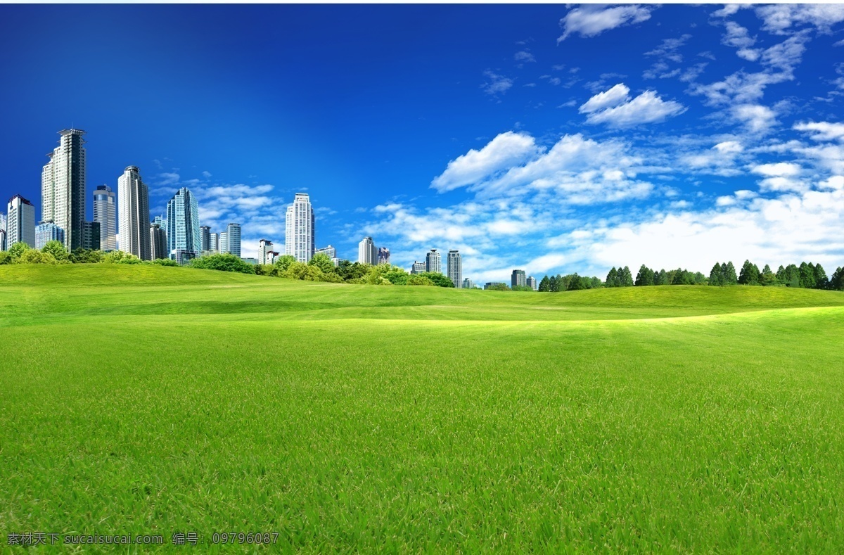 城市 草地 现代 现代城市 绿色 天空 蓝天 蓝色天空 商务 分层 源文件