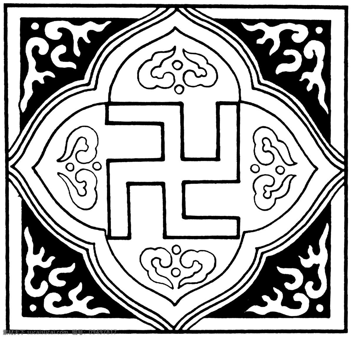 团花纹样 传统 图案 传统图案 设计素材 装饰图案 书画美术 白色