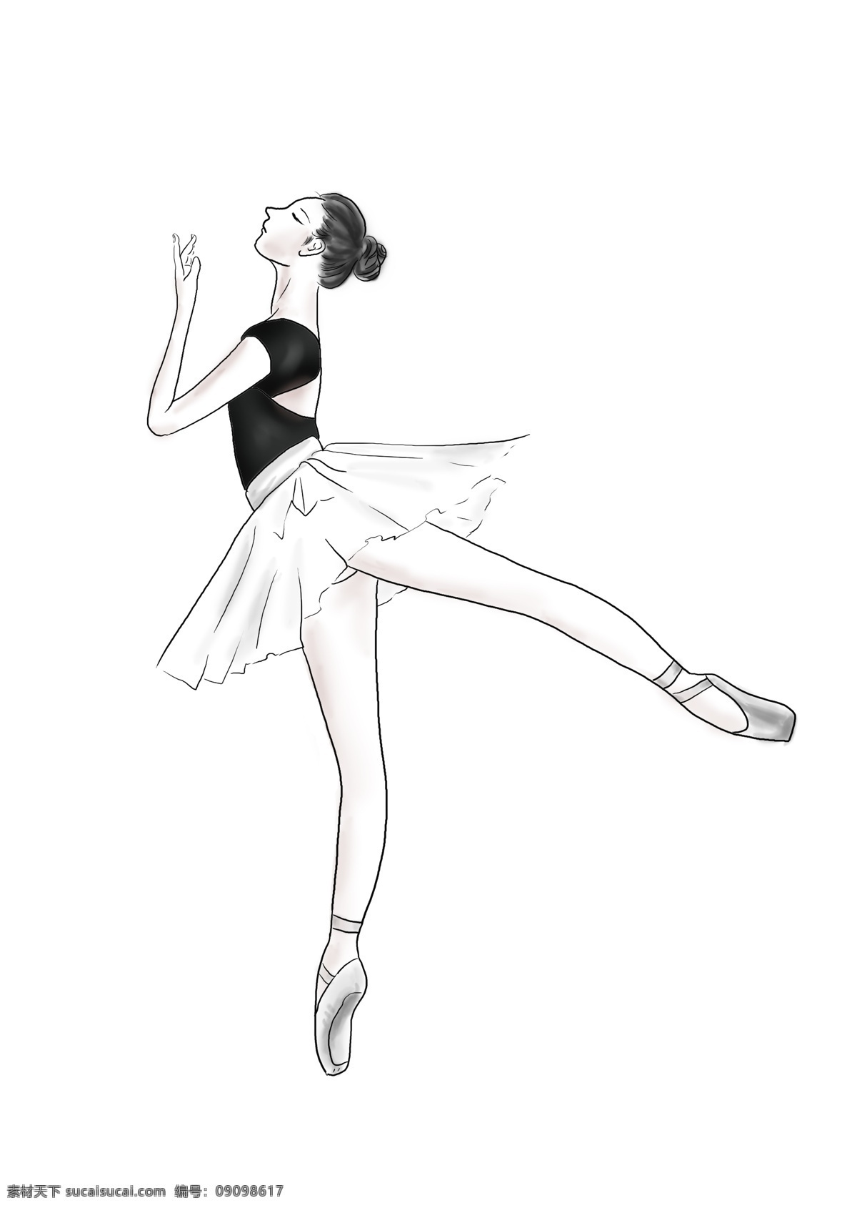 手绘 跳 芭蕾舞 女孩 舞蹈 表演 舞台 舞鞋 女人 女性 女生 插画 线条 黑白 丸子头 优雅