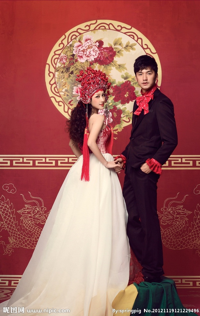 百年好合 婚纱样片 影楼摄影 婚纱照 唯美 古典 凤冠 写真 婚纱内景 人物摄影 人物图库 摄影图库