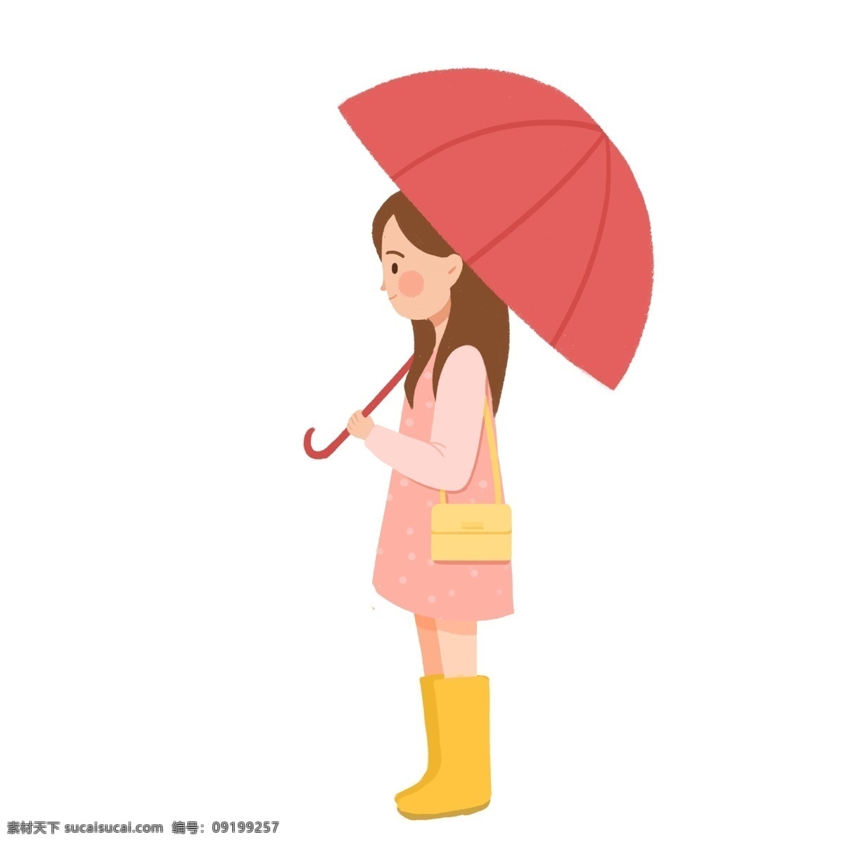 清新 可爱 穿着 雨鞋 撑 雨伞 女孩子 卡通 雨靴 人物 插画 春季