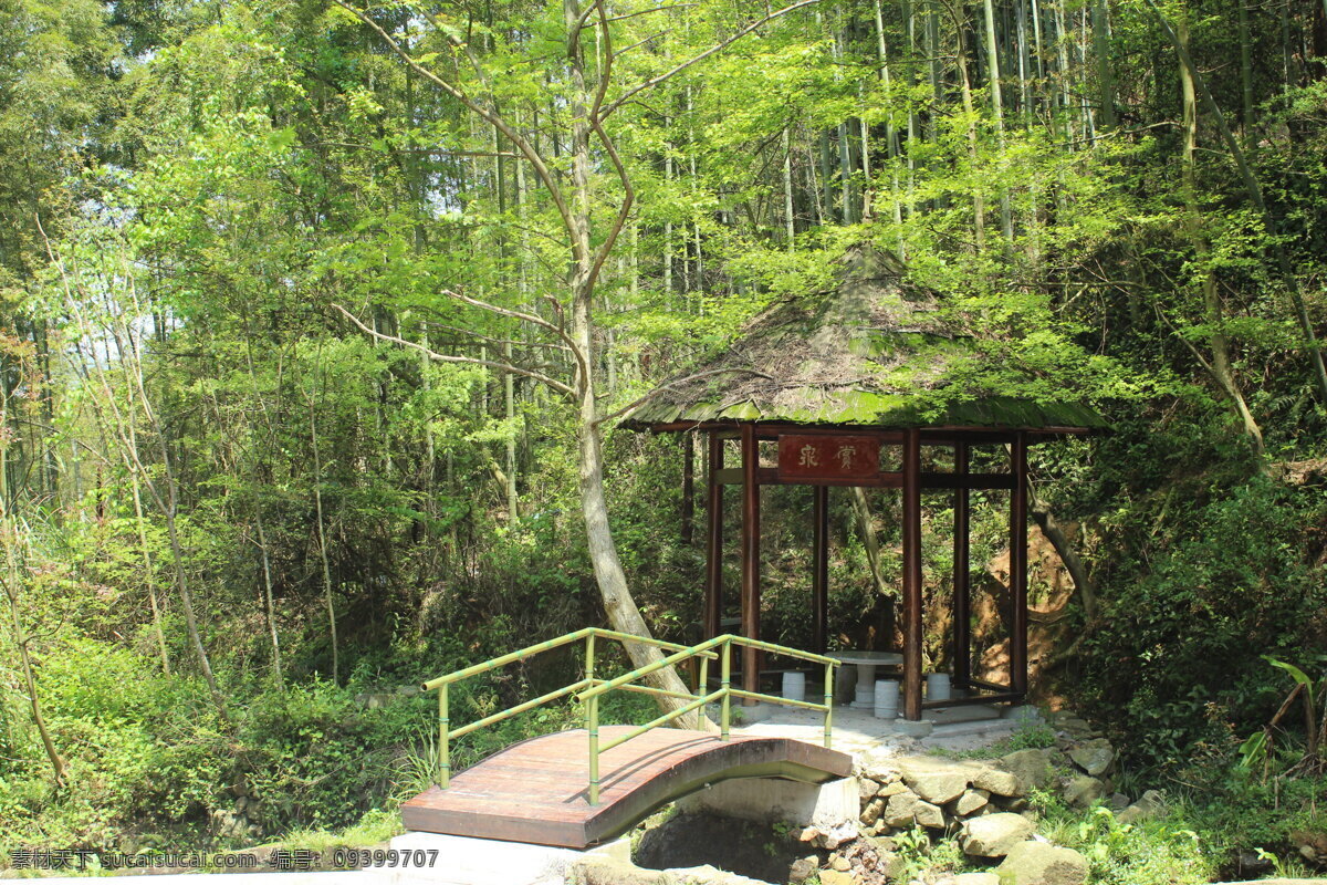 山间草屋小桥 山间 绿树 草屋 亭子 阳光 小桥 自然景观 山水风景 绿色