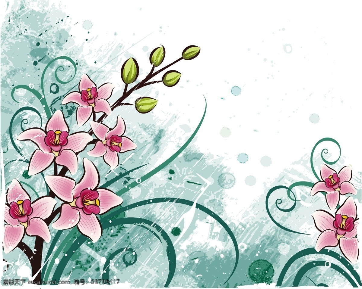 精典 梨 雨 飘 花 草 淡绿 花纹 绿色 玫瑰 玫红 树枝 雨点 深绿 暴雨 圆型 矢量图 其他矢量图