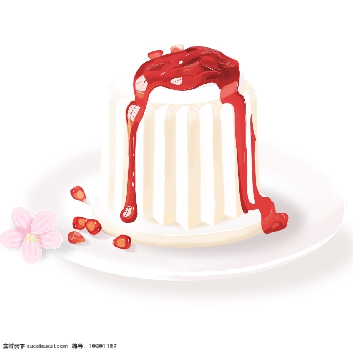 美味 草莓 慕 斯 蛋糕 装饰 元素 装饰元素 果酱 食物 下午茶 盘子 花朵