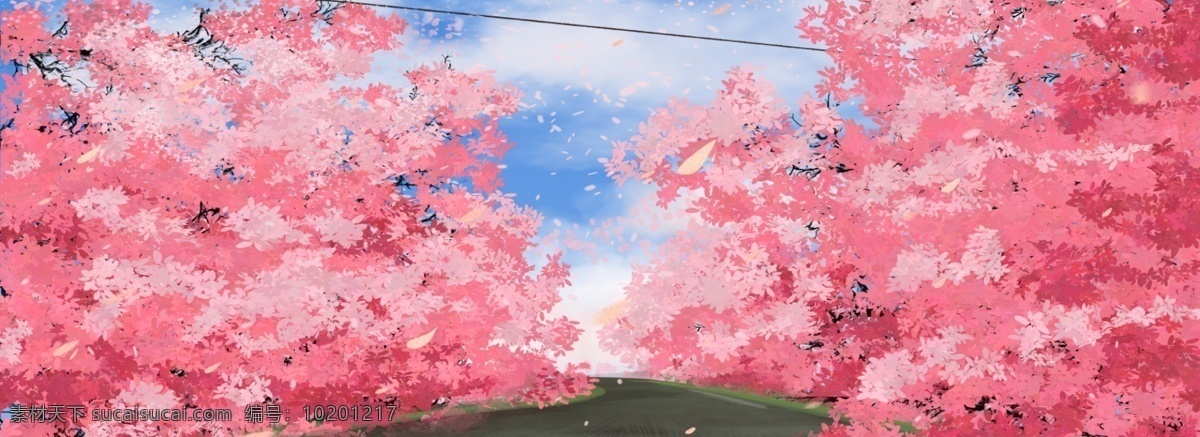 彩色 创意 樱花 植物 背景 花朵 自然 开花 卡通插画 风景