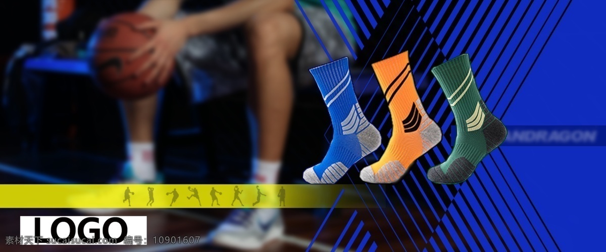 运动袜子海报 运动 篮球 长筒 时尚 吸湿排汗 横幅广告