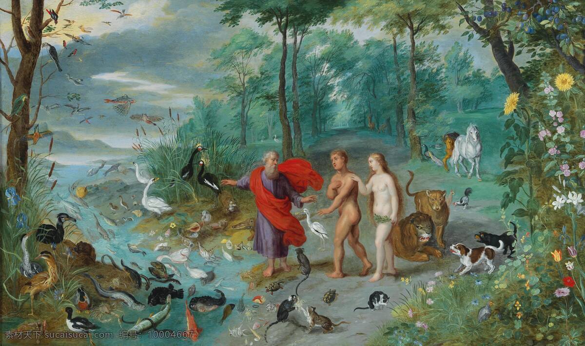 伊甸园 圣经故事 亚当夏娃 圣徙 引导 古典油画 油画 文化艺术 绘画书法